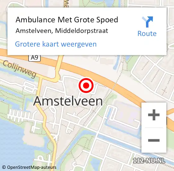 Locatie op kaart van de 112 melding: Ambulance Met Grote Spoed Naar Amstelveen, Middeldorpstraat op 22 september 2021 17:52