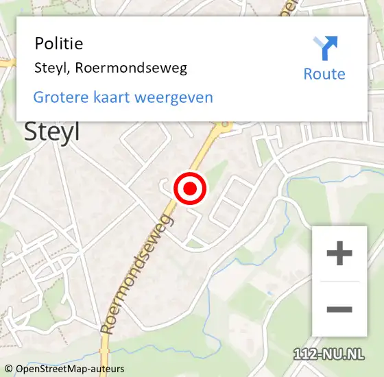 Locatie op kaart van de 112 melding: Politie Steyl, Roermondseweg op 22 september 2021 18:10