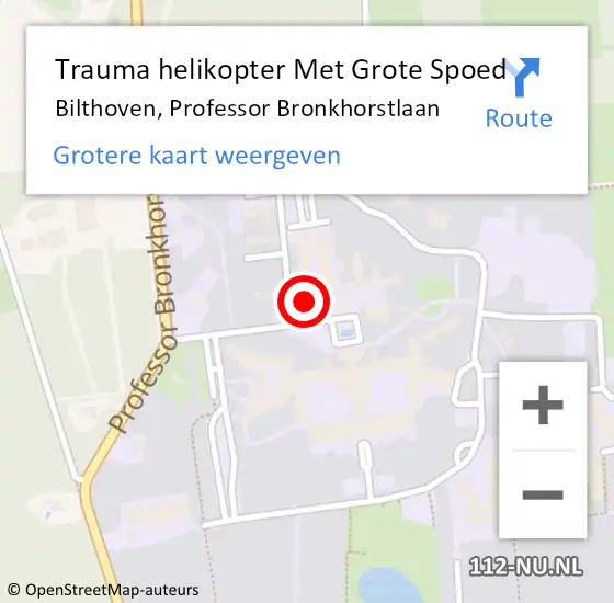 Locatie op kaart van de 112 melding: Trauma helikopter Met Grote Spoed Naar Bilthoven, Professor Bronkhorstlaan op 22 september 2021 18:11