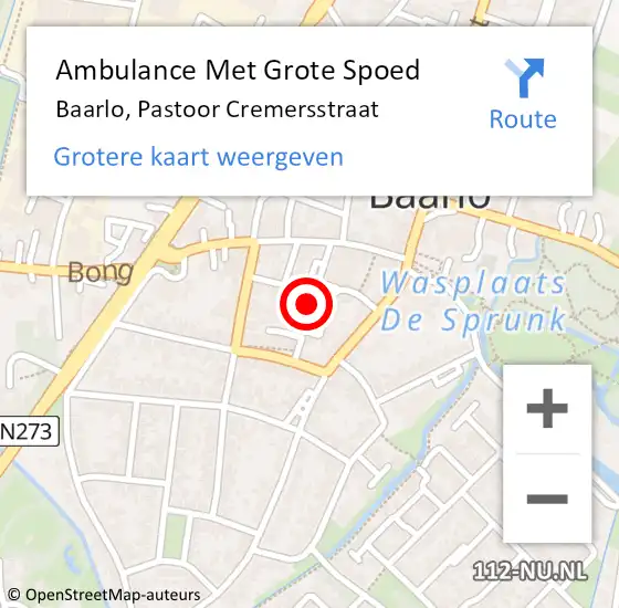 Locatie op kaart van de 112 melding: Ambulance Met Grote Spoed Naar Baarlo, Pastoor Cremersstraat op 23 juni 2014 18:26