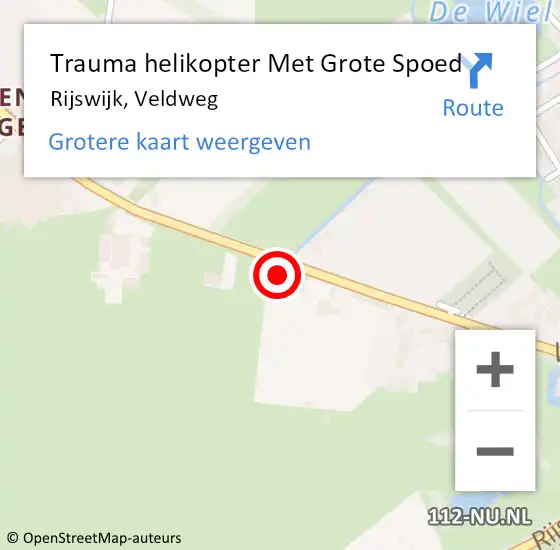 Locatie op kaart van de 112 melding: Trauma helikopter Met Grote Spoed Naar Rijswijk, Veldweg op 22 september 2021 19:04