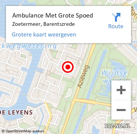 Locatie op kaart van de 112 melding: Ambulance Met Grote Spoed Naar Zoetermeer, Barentszrede op 22 september 2021 19:09