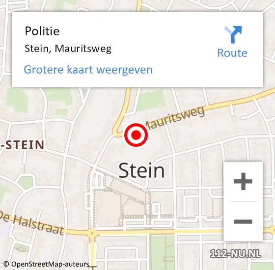 Locatie op kaart van de 112 melding: Politie Stein, Mauritsweg op 22 september 2021 19:29