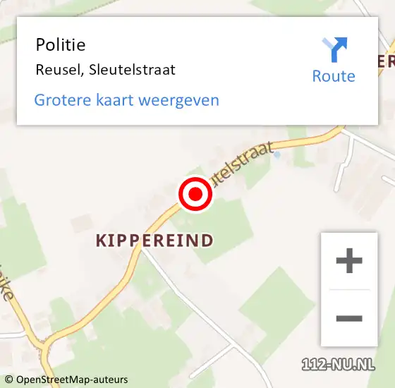 Locatie op kaart van de 112 melding: Politie Reusel, Sleutelstraat op 22 september 2021 20:11