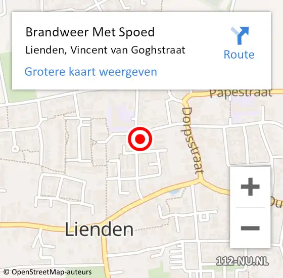 Locatie op kaart van de 112 melding: Brandweer Met Spoed Naar Lienden, Vincent van Goghstraat op 22 september 2021 20:29