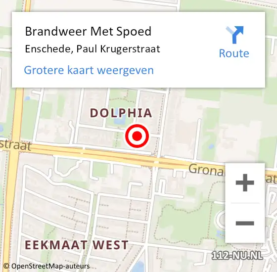 Locatie op kaart van de 112 melding: Brandweer Met Spoed Naar Enschede, Paul Krugerstraat op 22 september 2021 20:34