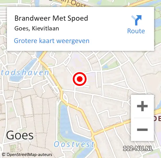 Locatie op kaart van de 112 melding: Brandweer Met Spoed Naar Goes, Kievitlaan op 22 september 2021 21:06