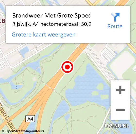 Locatie op kaart van de 112 melding: Brandweer Met Grote Spoed Naar Rijswijk, A4 hectometerpaal: 50,9 op 22 september 2021 21:23