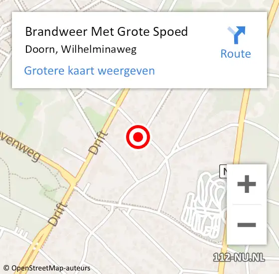 Locatie op kaart van de 112 melding: Brandweer Met Grote Spoed Naar Doorn, Wilhelminaweg op 22 september 2021 21:48