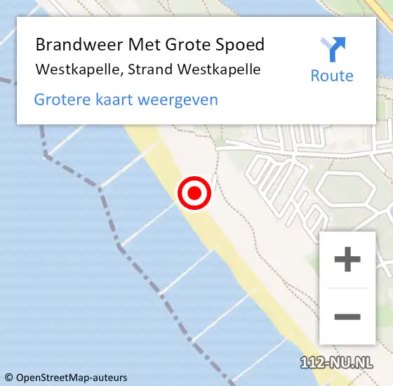 Locatie op kaart van de 112 melding: Brandweer Met Grote Spoed Naar Westkapelle, Strand Westkapelle op 22 september 2021 21:53