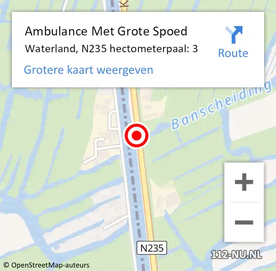 Locatie op kaart van de 112 melding: Ambulance Met Grote Spoed Naar Waterland, N235 hectometerpaal: 3 op 22 september 2021 22:36