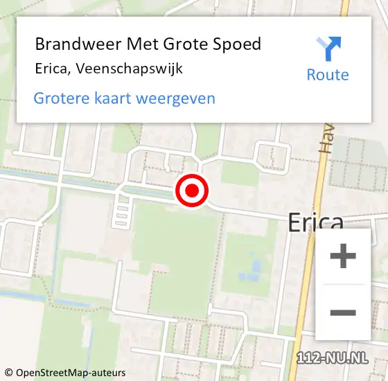 Locatie op kaart van de 112 melding: Brandweer Met Grote Spoed Naar Erica, Veenschapswijk op 22 september 2021 22:56