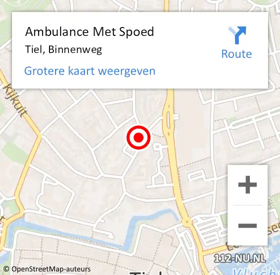 Locatie op kaart van de 112 melding: Ambulance Met Spoed Naar Tiel, Binnenweg op 22 september 2021 23:30