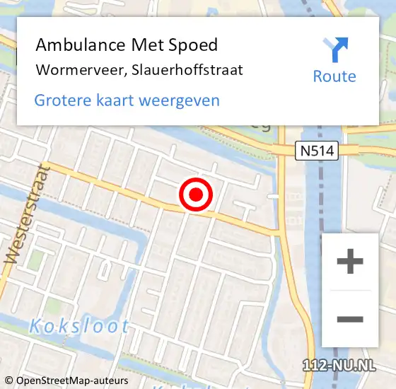 Locatie op kaart van de 112 melding: Ambulance Met Spoed Naar Wormerveer, Slauerhoffstraat op 22 september 2021 23:35