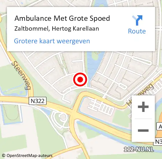 Locatie op kaart van de 112 melding: Ambulance Met Grote Spoed Naar Zaltbommel, Hertog Karellaan op 22 september 2021 23:41