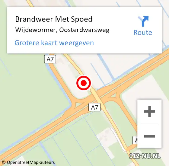 Locatie op kaart van de 112 melding: Brandweer Met Spoed Naar Wijdewormer, Oosterdwarsweg op 22 september 2021 23:59