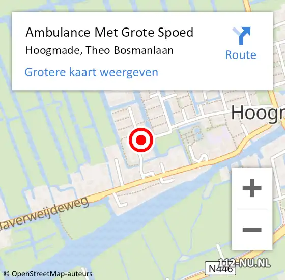 Locatie op kaart van de 112 melding: Ambulance Met Grote Spoed Naar Hoogmade, Theo Bosmanlaan op 23 september 2021 04:00