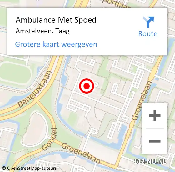 Locatie op kaart van de 112 melding: Ambulance Met Spoed Naar Amstelveen, Taag op 23 september 2021 05:36