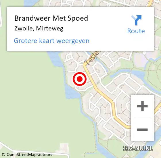 Locatie op kaart van de 112 melding: Brandweer Met Spoed Naar Zwolle, Mirteweg op 23 september 2021 08:11