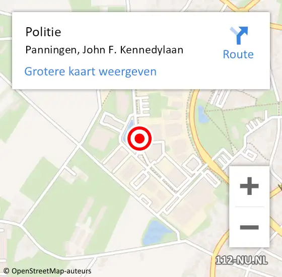 Locatie op kaart van de 112 melding: Politie Panningen, John F. Kennedylaan op 23 september 2021 08:13