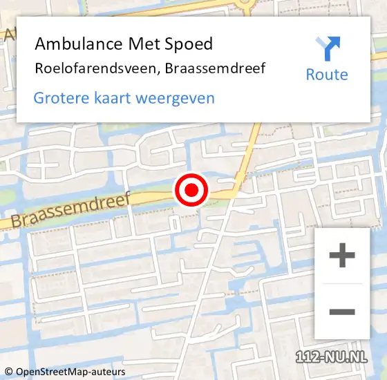 Locatie op kaart van de 112 melding: Ambulance Met Spoed Naar Roelofarendsveen, Braassemdreef op 23 september 2021 08:36