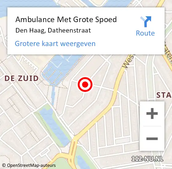 Locatie op kaart van de 112 melding: Ambulance Met Grote Spoed Naar Den Haag, Datheenstraat op 23 september 2021 08:38