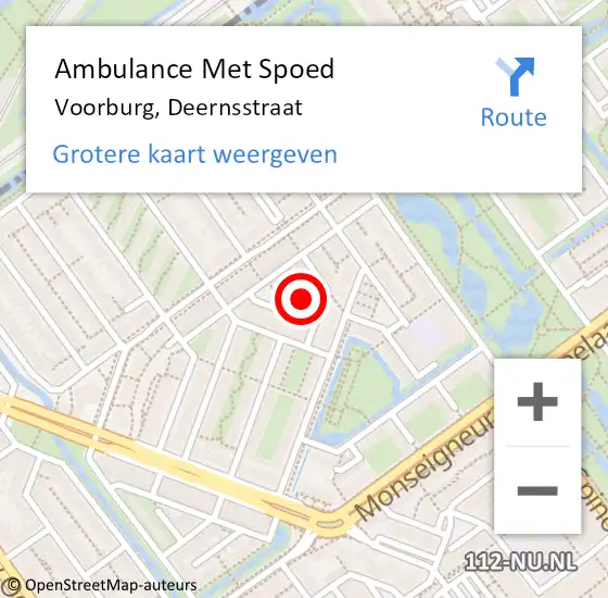 Locatie op kaart van de 112 melding: Ambulance Met Spoed Naar Voorburg, Deernsstraat op 23 september 2021 08:47