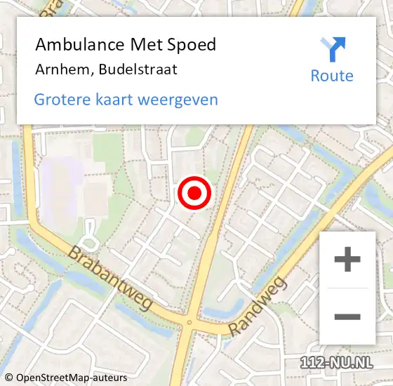 Locatie op kaart van de 112 melding: Ambulance Met Spoed Naar Arnhem, Budelstraat op 23 september 2021 09:03