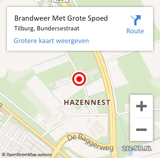 Locatie op kaart van de 112 melding: Brandweer Met Grote Spoed Naar Tilburg, Bundersestraat op 23 september 2021 09:13