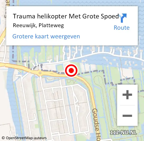 Locatie op kaart van de 112 melding: Trauma helikopter Met Grote Spoed Naar Reeuwijk, Platteweg op 23 september 2021 09:15