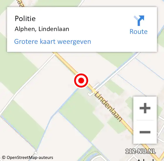 Locatie op kaart van de 112 melding: Politie Alphen, Lindenlaan op 23 september 2021 09:59