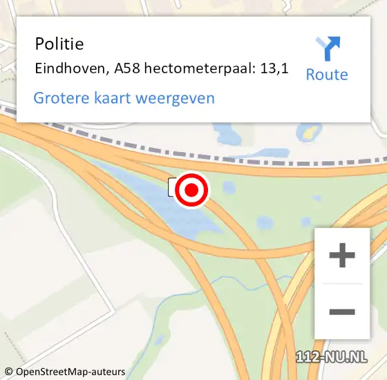 Locatie op kaart van de 112 melding: Politie Eindhoven, A58 hectometerpaal: 13,1 op 23 september 2021 10:44
