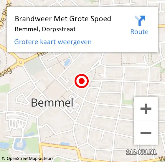 Locatie op kaart van de 112 melding: Brandweer Met Grote Spoed Naar Bemmel, Dorpsstraat op 23 september 2021 10:44