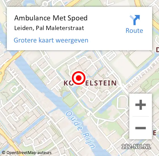 Locatie op kaart van de 112 melding: Ambulance Met Spoed Naar Leiden, Pal Maleterstraat op 23 september 2021 11:34