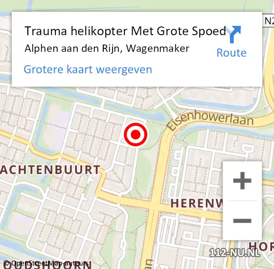 Locatie op kaart van de 112 melding: Trauma helikopter Met Grote Spoed Naar Alphen aan den Rijn, Wagenmaker op 23 september 2021 11:54