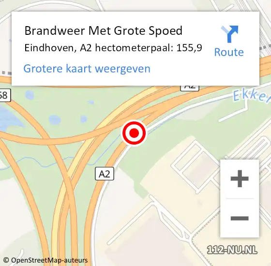 Locatie op kaart van de 112 melding: Brandweer Met Grote Spoed Naar Eindhoven, A2 hectometerpaal: 155,9 op 23 september 2021 12:27