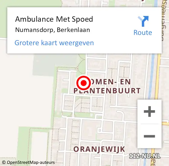 Locatie op kaart van de 112 melding: Ambulance Met Spoed Naar Numansdorp, Berkenlaan op 23 september 2021 12:42