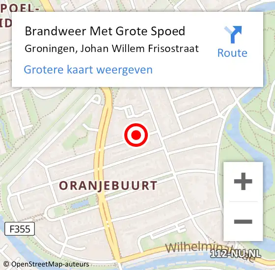 Locatie op kaart van de 112 melding: Brandweer Met Grote Spoed Naar Groningen, Johan Willem Frisostraat op 23 september 2021 12:49