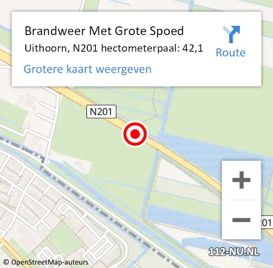 Locatie op kaart van de 112 melding: Brandweer Met Grote Spoed Naar Uithoorn, N201 hectometerpaal: 42,1 op 23 september 2021 12:55