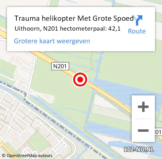 Locatie op kaart van de 112 melding: Trauma helikopter Met Grote Spoed Naar Uithoorn, N201 hectometerpaal: 42,1 op 23 september 2021 12:56