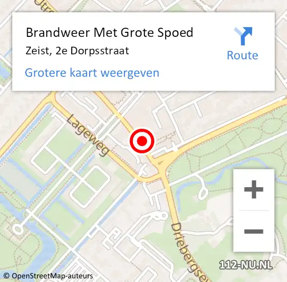 Locatie op kaart van de 112 melding: Brandweer Met Grote Spoed Naar Zeist, 2e Dorpsstraat op 23 september 2021 12:58