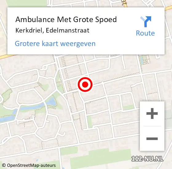 Locatie op kaart van de 112 melding: Ambulance Met Grote Spoed Naar Kerkdriel, Edelmanstraat op 23 september 2021 13:01