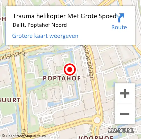 Locatie op kaart van de 112 melding: Trauma helikopter Met Grote Spoed Naar Delft, Poptahof Noord op 23 september 2021 13:12