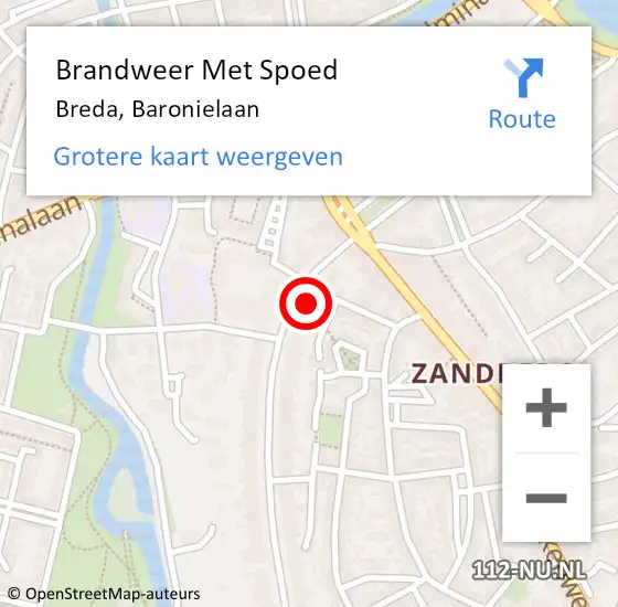 Locatie op kaart van de 112 melding: Brandweer Met Spoed Naar Breda, Baronielaan op 23 september 2021 13:37