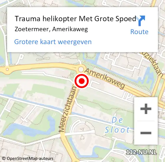 Locatie op kaart van de 112 melding: Trauma helikopter Met Grote Spoed Naar Zoetermeer, Amerikaweg op 23 september 2021 13:42