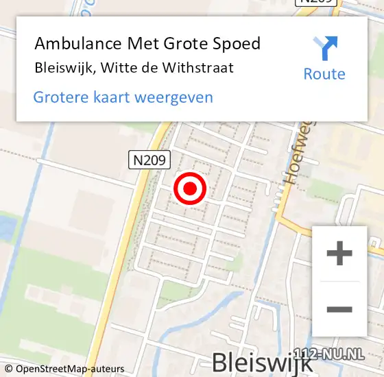 Locatie op kaart van de 112 melding: Ambulance Met Grote Spoed Naar Bleiswijk, Witte de Withstraat op 23 september 2021 13:57