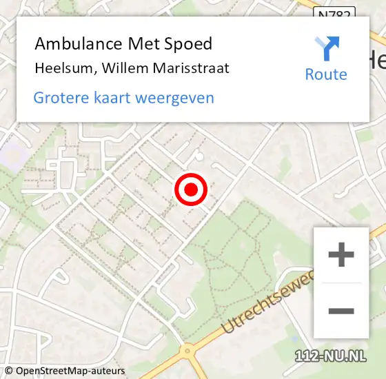 Locatie op kaart van de 112 melding: Ambulance Met Spoed Naar Heelsum, Willem Marisstraat op 23 september 2021 14:14