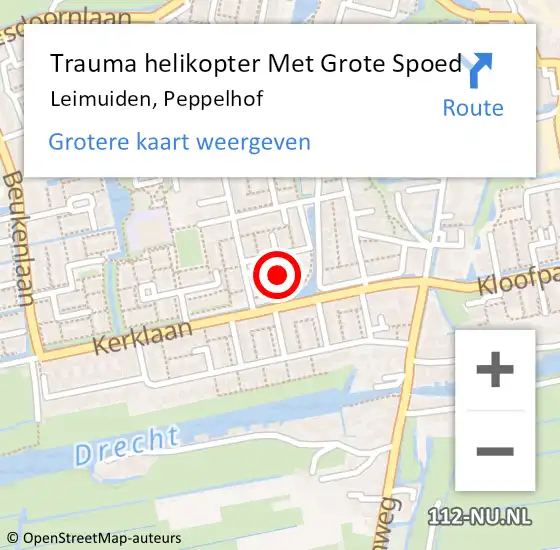 Locatie op kaart van de 112 melding: Trauma helikopter Met Grote Spoed Naar Leimuiden, Peppelhof op 23 september 2021 14:34