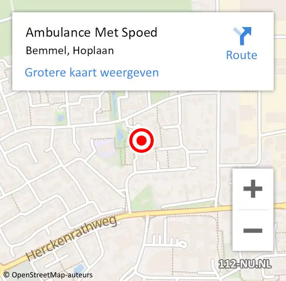 Locatie op kaart van de 112 melding: Ambulance Met Spoed Naar Bemmel, Hoplaan op 23 september 2021 14:54