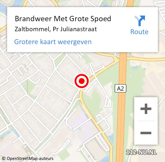 Locatie op kaart van de 112 melding: Brandweer Met Grote Spoed Naar Zaltbommel, Pr Julianastraat op 23 september 2021 15:02